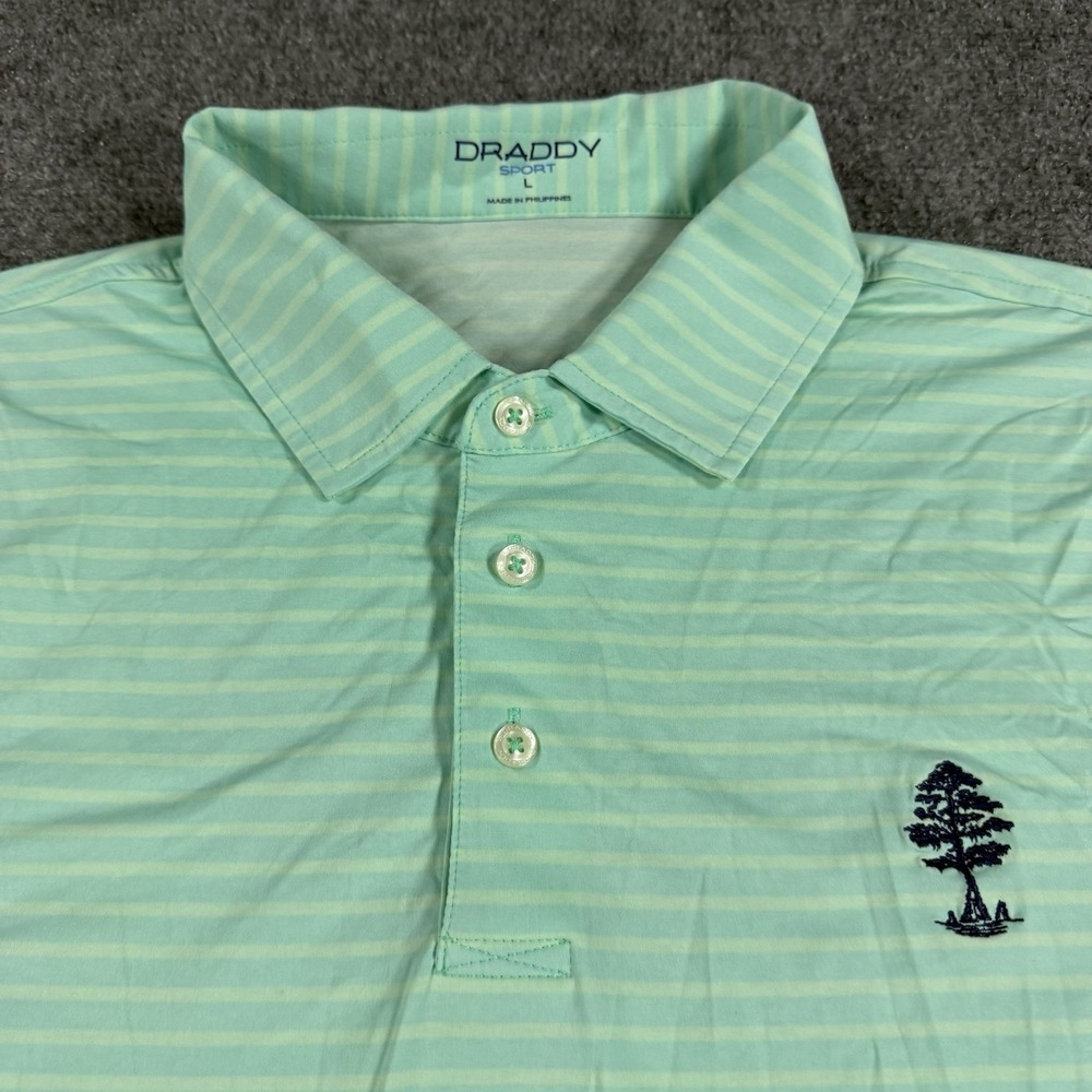 B Draddy Sport Golf Polo Mens Large Blue Striped Performance